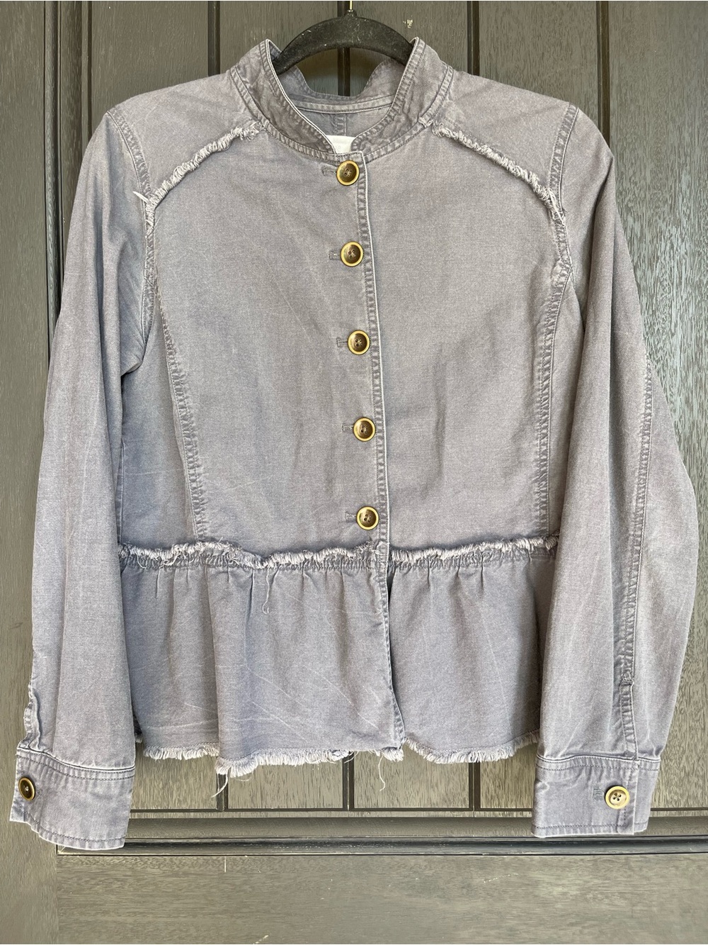Caslon Gray Peplum Utility Jacket Frayed Raw Hem Size Small